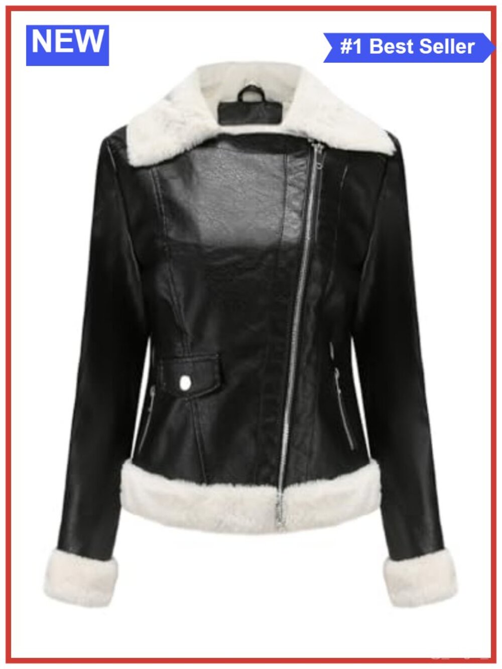 Womens Faux Leather Jacket Cropped Moto Winter Coat with Pockets